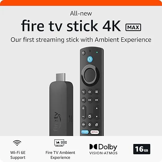 Amazon Fire TV Stick 4K Max streaming device (newest model) supports Wi-Fi 6E, free & live TV without cable or satellite