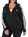 Adidas Women's Essentials 3-Stripes Full-Zip Fleece Hoodie - Black / White - Large