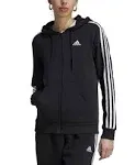 Adidas Women's Essentials 3-Stripes Full-Zip Fleece Hoodie - Black / White - Large