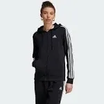 Adidas Women's Essentials 3-Stripes Full-Zip Fleece Hoodie - Black / White - Large